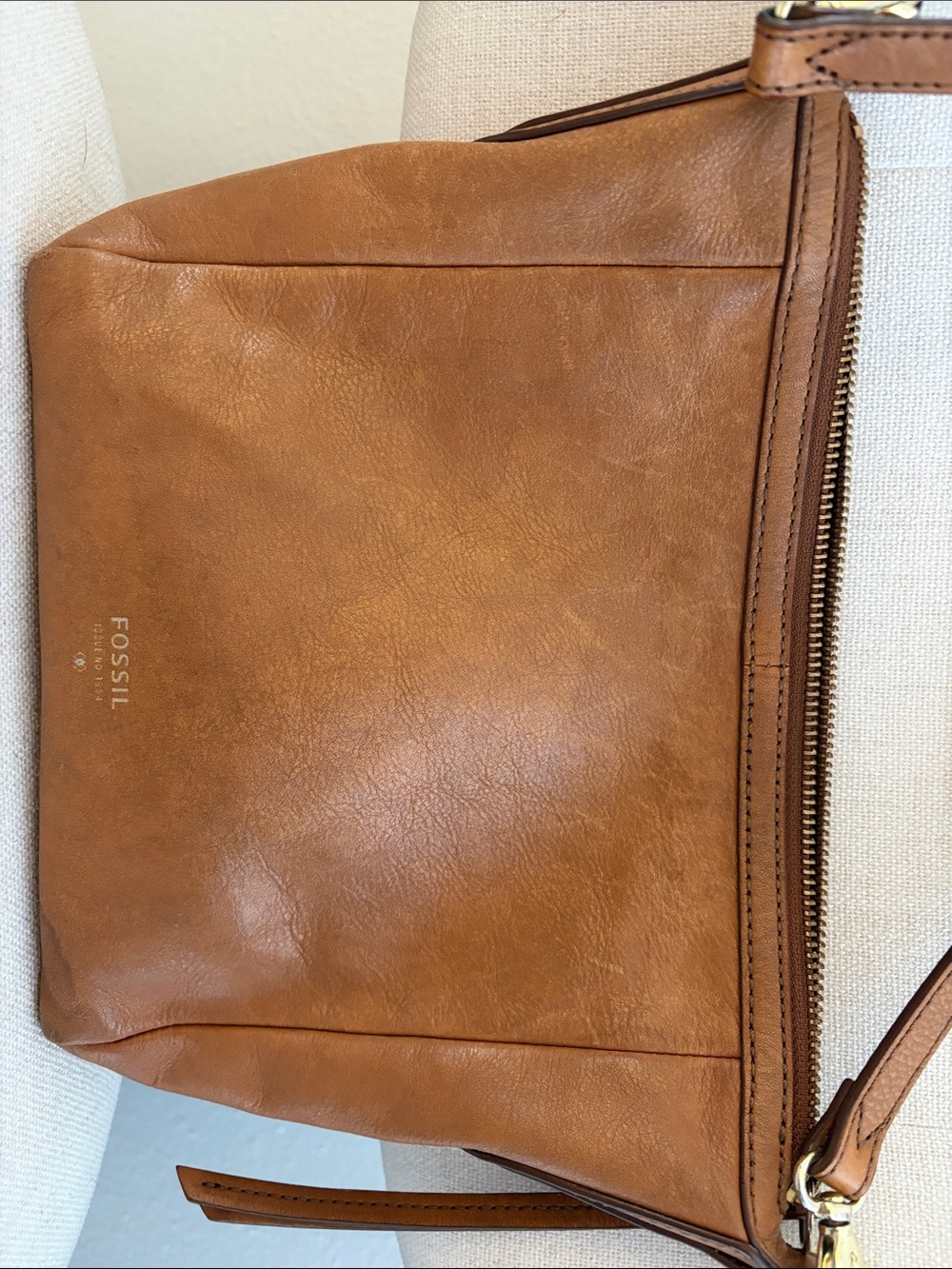 Fossil Tan Leather Messenger Crossbody Bag